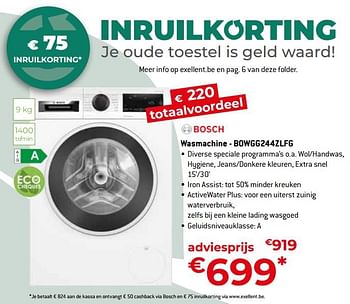 Promoties Bosch wasmachine - bowgg244zlfg - Bosch - Geldig van 26/04/2024 tot 31/05/2024 bij Exellent