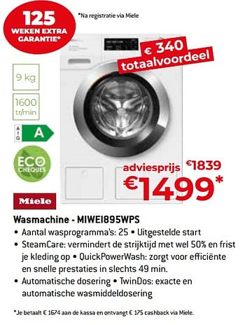 Promoties Miele wasmachine - miwei895wps - Miele - Geldig van 26/04/2024 tot 31/05/2024 bij Exellent