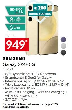 Promotions Samsung galaxy s24+ 5g s926b - Samsung - Valide de 26/04/2024 à 31/05/2024 chez Selexion