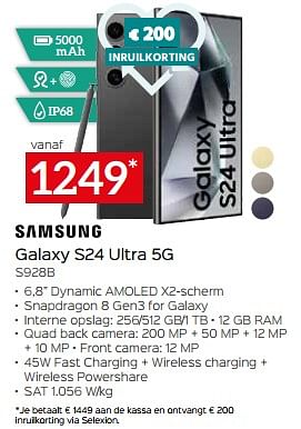 Promotions Samsung galaxy s24 ultra 5g s928b - Samsung - Valide de 26/04/2024 à 31/05/2024 chez Selexion