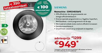 Promotions Siemens wasmachine - sswg54b20afg - Siemens - Valide de 26/04/2024 à 31/05/2024 chez Exellent