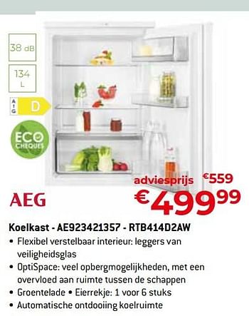 Promoties Aeg koelkast - ae923421357 - rtb414d2aw - AEG - Geldig van 26/04/2024 tot 31/05/2024 bij Exellent