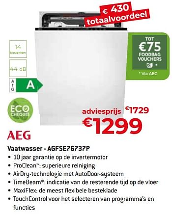 Promoties Aeg vaatwasser - agfse76737p - AEG - Geldig van 26/04/2024 tot 31/05/2024 bij Exellent