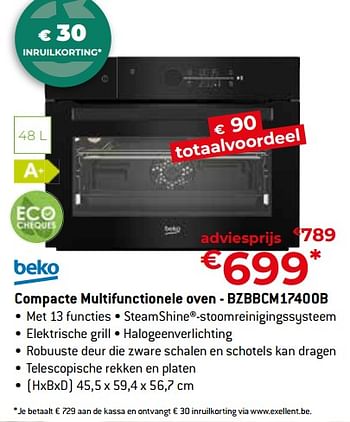Promotions Beko compacte multifunctionele oven - bzbbcm17400b - Beko - Valide de 26/04/2024 à 31/05/2024 chez Exellent