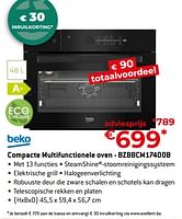 Promoties Beko compacte multifunctionele oven - bzbbcm17400b - Beko - Geldig van 26/04/2024 tot 31/05/2024 bij Exellent
