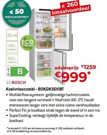 Promotions Bosch koelvriescombi - bokgn36vibt - Bosch - Valide de 26/04/2024 à 31/05/2024 chez Exellent
