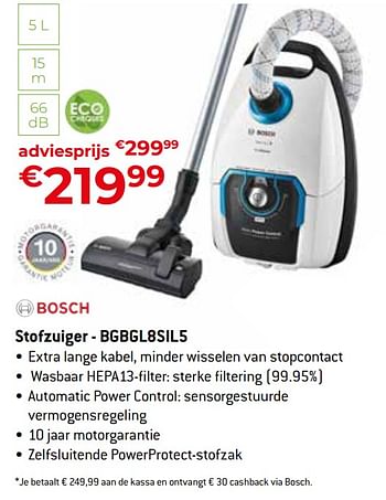 Promoties Bosch stofzuiger - bgbgl8sil5 - Bosch - Geldig van 26/04/2024 tot 31/05/2024 bij Exellent