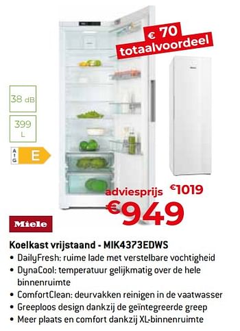 Promoties Miele koelkast vrijstaand - mik4373edws - Miele - Geldig van 26/04/2024 tot 31/05/2024 bij Exellent