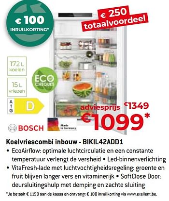 Promotions Bosch koelvriescombi inbouw - bikil42add1 - Bosch - Valide de 26/04/2024 à 31/05/2024 chez Exellent