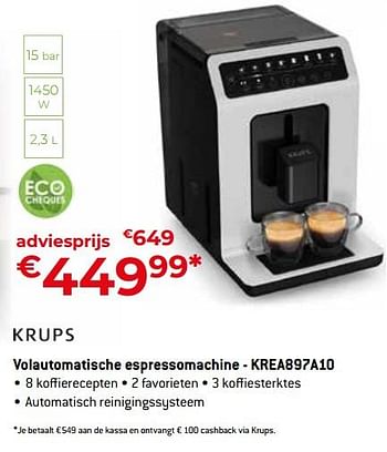 Promoties Krups volautomatische espressomachine - krea897a10 - Krups - Geldig van 26/04/2024 tot 31/05/2024 bij Exellent