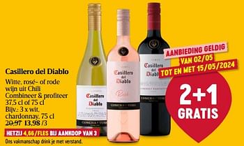 Promotions Casillero del diablo witte rosé of rode wijn - Vins rosé - Valide de 01/05/2024 à 08/05/2024 chez Delhaize