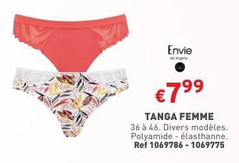 Promotions Tanga femme - Envie de Lingerie - Valide de 02/05/2024 à 06/05/2024 chez Trafic