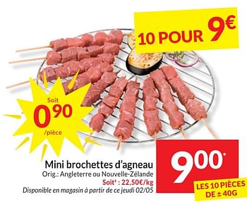 Promotions Mini brochettes d’agneau - Produit maison - Intermarche - Valide de 30/04/2024 à 05/05/2024 chez Intermarche