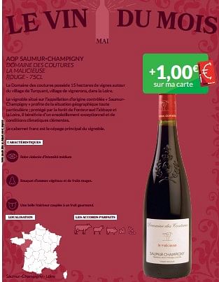 Promotions Aop saumur-champigny domaine des coutures la malicieuse rouge - Vins rouges - Valide de 01/05/2024 à 31/05/2024 chez Intermarche