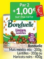 Promotions Bonduelle maïs mexico mix , lentilles ou haricots noirs - Bonduelle - Valide de 01/05/2024 à 31/05/2024 chez Intermarche