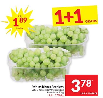 Promoties Raisins blancs seedless - Huismerk - Intermarche - Geldig van 30/04/2024 tot 05/05/2024 bij Intermarche