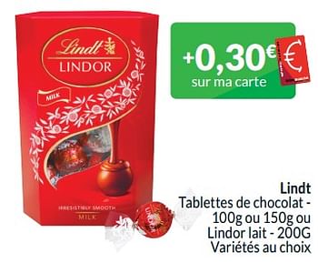Promoties Lindt tablettes de chocolat ou lindor lait - Lindt - Geldig van 01/05/2024 tot 31/05/2024 bij Intermarche