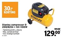 Promoties Stanley compressor d 200-8-24 + kit 1100w - Stanley - Geldig van 01/05/2024 tot 07/05/2024 bij Gamma