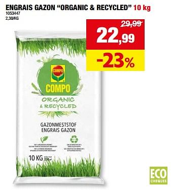 Promoties Engrais gazon organic + recycled - Compo - Geldig van 01/05/2024 tot 21/05/2024 bij Hubo