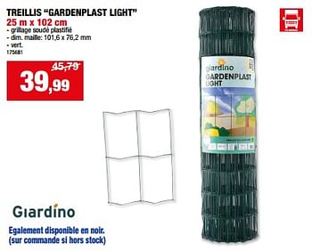Promoties Treillis gardenplast light - Giardino - Geldig van 01/05/2024 tot 21/05/2024 bij Hubo