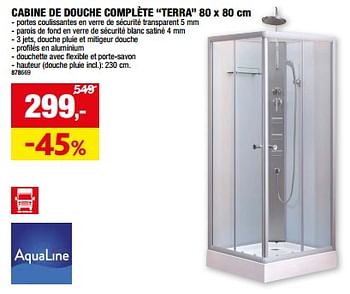 Promoties Cabine de douche complète terra - Aqualine - Geldig van 01/05/2024 tot 21/05/2024 bij Hubo