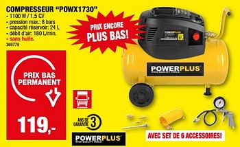 Promotions Powerplus compresseur powx1730 - Powerplus - Valide de 01/05/2024 à 21/05/2024 chez Hubo