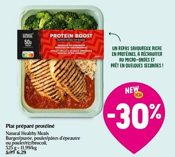 Promoties Natural healthy meals burger-purée, poulet-pâtes d’épeautre ou poulet-riz-brocoli - Natural - Geldig van 01/05/2024 tot 08/05/2024 bij Delhaize