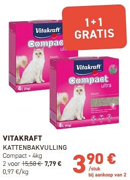 Promotions Vitakraft kattenbakvulling compact - Vitakraft - Valide de 02/05/2024 à 12/05/2024 chez Tom&Co
