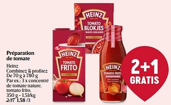 Promotions Concentré de tomate nature, tomato frito - Heinz - Valide de 01/05/2024 à 08/05/2024 chez Delhaize