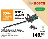 Promotions Taille haie sans fil bosch universalhedgecut - Bosch - Valide de 01/05/2024 à 07/05/2024 chez Gamma