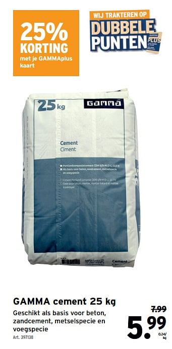 Promotions Gamma cement - Produit maison - Gamma - Valide de 01/05/2024 à 07/05/2024 chez Gamma