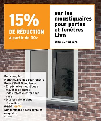 Promotions Moustiquaire fixe pour fenêtre basic blanc - Produit maison - Gamma - Valide de 01/05/2024 à 07/05/2024 chez Gamma