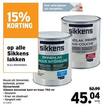 Promotions Sikkens binnenlak kant-en-klaar - Sikkens - Valide de 01/05/2024 à 07/05/2024 chez Gamma