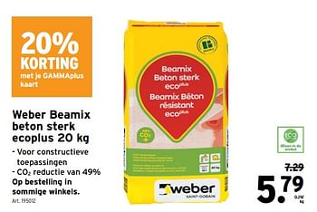 Promotions Weber beamix beton sterk ecoplus - Weber - Valide de 01/05/2024 à 07/05/2024 chez Gamma