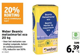 Promotions Weber beamix metselmortel eco - Weber - Valide de 01/05/2024 à 07/05/2024 chez Gamma