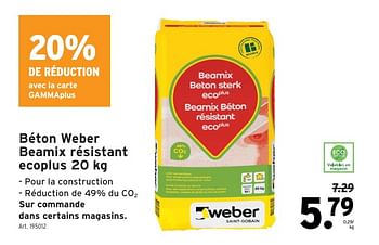 Promoties Béton weber beamix résistant ecoplus - Weber - Geldig van 01/05/2024 tot 07/05/2024 bij Gamma