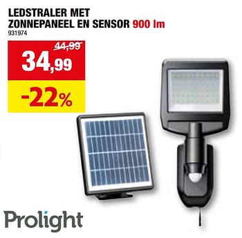 Promoties Ledstraler met zonnepaneel en sensor - Prolight - Geldig van 24/04/2024 tot 05/05/2024 bij Hubo