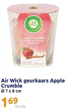 Promotions Air wick geurkaars apple crumble - Airwick - Valide de 01/05/2024 à 07/05/2024 chez Action