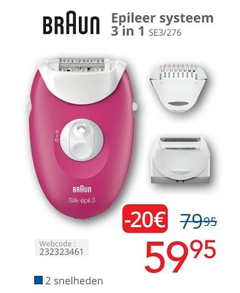 Promotions Braun epileer systeem 3 in 1 se3-276 - Braun - Valide de 01/05/2024 à 31/05/2024 chez Eldi