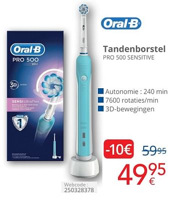 Promotions Oral-b tandenborstel pro 500 sensitive - Oral-B - Valide de 01/05/2024 à 31/05/2024 chez Eldi