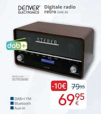 Promotions Denver electronics digitale radio retro dab-36 - Denver Electronics - Valide de 01/05/2024 à 31/05/2024 chez Eldi