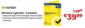 Promotions 360 deluxe 1 gebruiker 5 toestellen - Norton - Valide de 26/04/2024 à 31/05/2024 chez Exellent