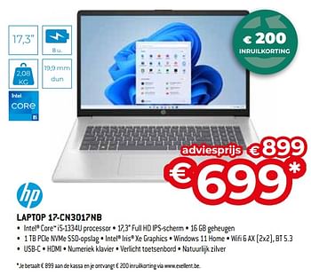 Promoties Hp laptop 17 cn3017nb - HP - Geldig van 26/04/2024 tot 31/05/2024 bij Exellent