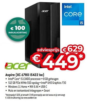 Promotions Acer aspire xc 1780 i5422 be - Acer - Valide de 26/04/2024 à 31/05/2024 chez Exellent