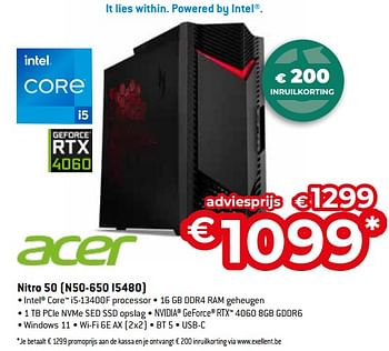 Promoties Acer nitro 50 n50 650 i5480 - Acer - Geldig van 26/04/2024 tot 31/05/2024 bij Exellent