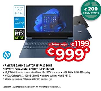 Promotions Hp victus gaming laptop 15 fa1066nb hp victus gaming laptop 15 fa1666nb - HP - Valide de 26/04/2024 à 31/05/2024 chez Exellent