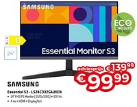 Promoties Samsung essential s3 ls24c332gauxen - Samsung - Geldig van 26/04/2024 tot 31/05/2024 bij Exellent