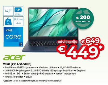 Promotions Acer vero av14 51 509b - Acer - Valide de 26/04/2024 à 31/05/2024 chez Exellent