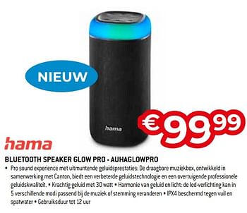 Promotions Bluetooth speaker glow pro auhaglowpro - Hama - Valide de 26/04/2024 à 31/05/2024 chez Exellent