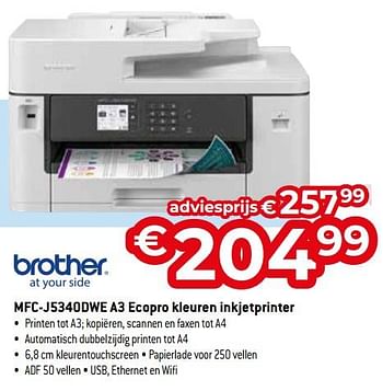 Promotions Brother mfc j5340dwe a3 ecopro kleuren inkjetprinter - Brother - Valide de 26/04/2024 à 31/05/2024 chez Exellent